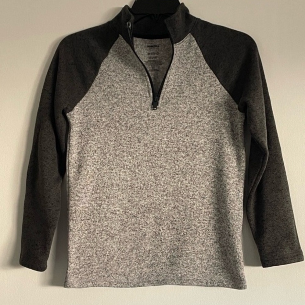 Sonoma Boys Heather Gray and Charcoal Zip-Up Fleece Sweater. Size 10/12